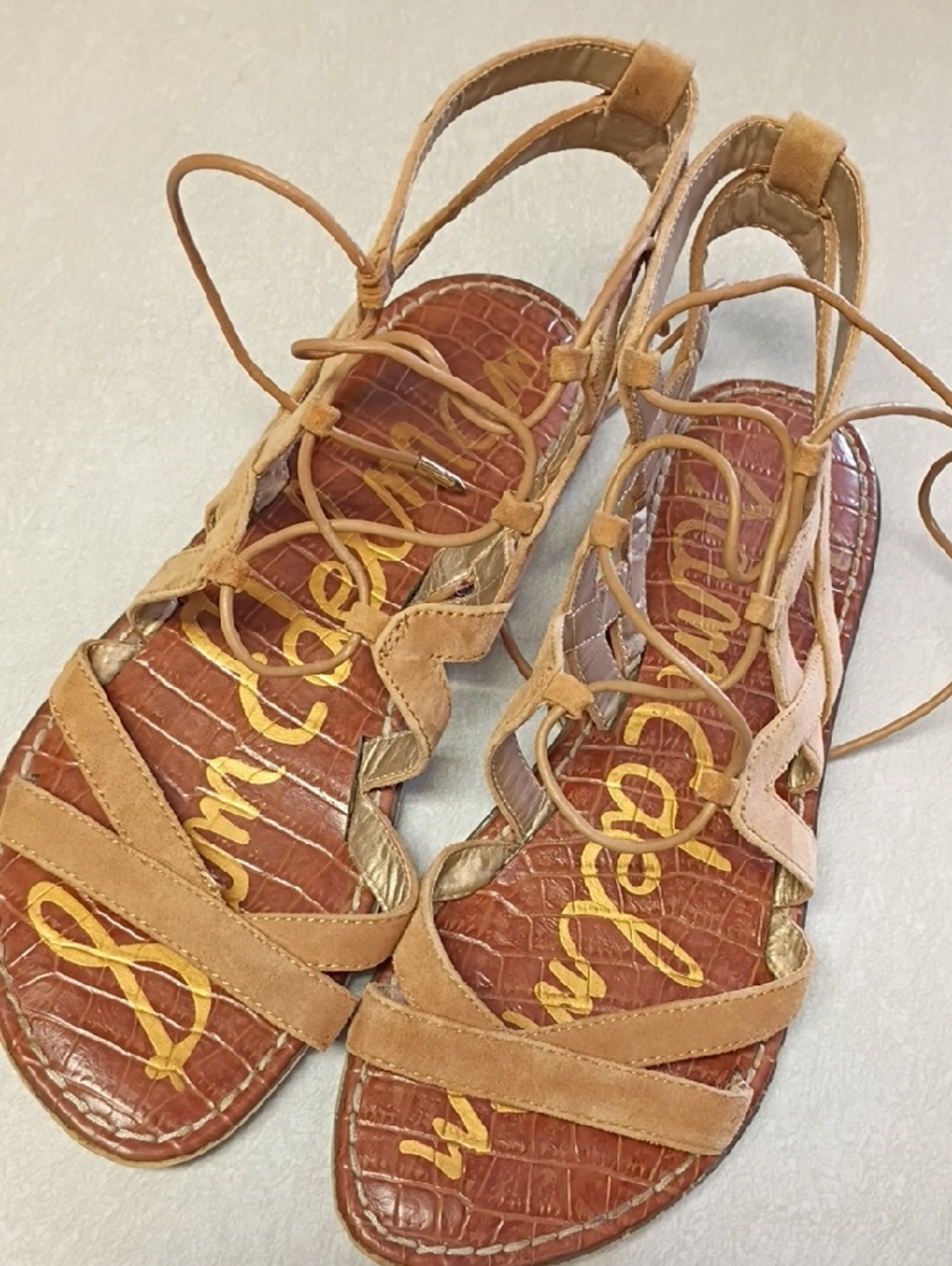 Sam Edelman Tan Suede Lace-Up Gladiator Sandals